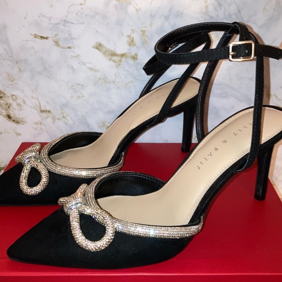 Kelly & Katie Black Blaken Pump Heels Silver Bows Cocktail Party Formal Shoes 7 - Picture 4 of 17